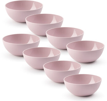 Kommetjes/schaaltjes - 8x stuks - dessert/ontbijt - kunststof - D17 x H7 cm - roze