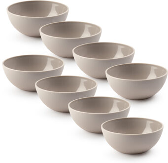 Kommetjes/schaaltjes - 8x stuks - dessert/ontbijt - kunststof - D17 x H7 cm - taupe