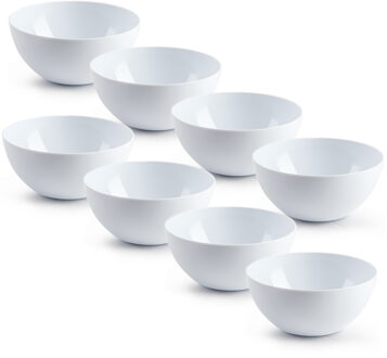 Kommetjes/schaaltjes - 8x stuks - dessert/ontbijt - kunststof - D17 x H8 cm - ivoor wit