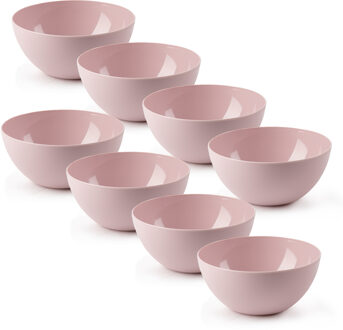 Kommetjes/schaaltjes - 8x stuks - dessert/ontbijt - kunststof - D17 x H8 cm - roze