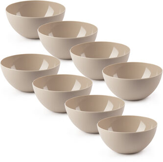 Kommetjes/schaaltjes - 8x stuks - dessert/ontbijt - kunststof - D17 x H8 cm - taupe