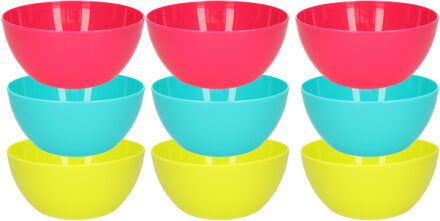 Kommetjes/schaaltjes - 9x stuks - dessert/ontbijt - kunststof - D14 x H6 cm - multi-kleuren