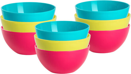 Kommetjes / schaaltjes dessert en ontbijt - 9x stuks - kunststof - D17 x H7 cm - roze/groen/blauw