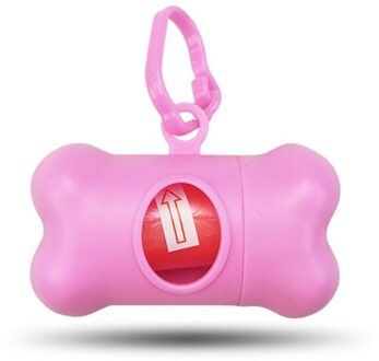 Kommilief Plastic Hond Afvalzak Dispenser Huisdier Afval Kak Tas Voor Honden Huisdier Afvalzakken Opslag Container Met Een Roll vuilniszak roze