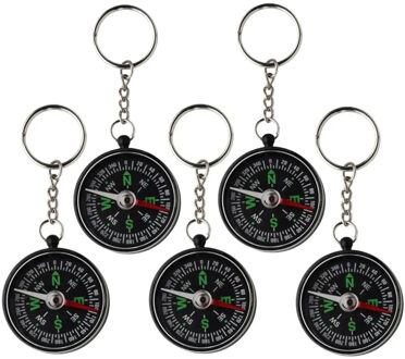 Kompas Sleutelhanger - 8x - zwart - D4 cm - uitdeelcadeau