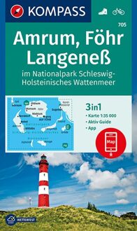 KOMPASS Wanderkarte Amrum, Föhr, Langeneß im Nationalpark Schleswig-Holsteinisches Wattenmeer 1:35 000