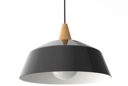 Kon Hanglamp, 1x E27, Metaal, Zwart Glanzend/wit, D.35cm