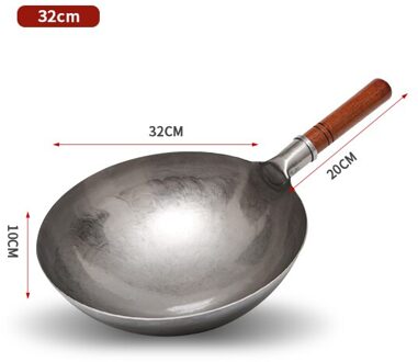 Konco Chinese Traditionele Hand Geslagen Wok, Geen Coating Ijzeren Wok Met Houten Handvat, non-stick Pan Keuken Kookgerei 32cm