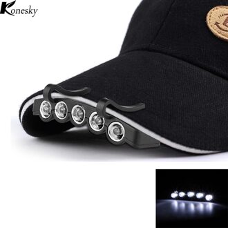 Konesky Clip-On 5 LED Koplamp Lights handsfree Cap Hoed Clip Koplamp Flash/Steady OP