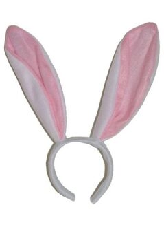 Konijn / haas oren op diadeem - bunny oortjes haarband - wit / roze - dames
