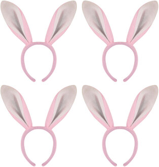Konijnen/bunny oren - 10x stuks - roze met wit - volwassenen - 28 cm - Feest diadeem konijn/paashaas