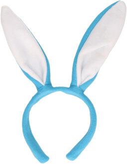 Konijnen/bunny oren licht blauw met wit voor volwassenen 27 x 28 cm - Verkleedhoofddeksels