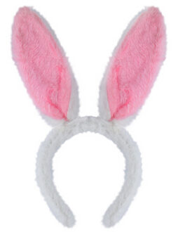 Konijnen/bunny oren wit met roze voor volwassenen 29 x 23 cm