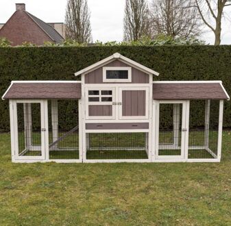 Konijnenhok Amalie met rennen - 239x70x118 cm - Whitewash/grijs - Groot