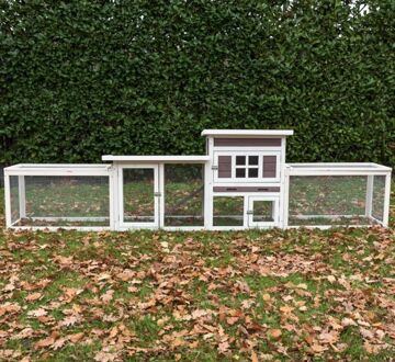 Konijnenhok Manor met 2 rennen - 317x50x80 cm - Whitewash/grijs - Groot