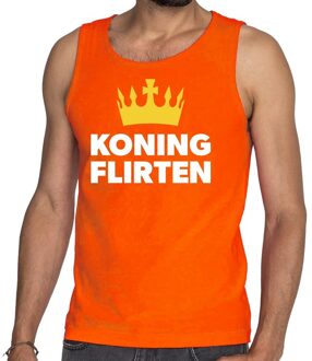 Koning flirten tanktop / mouwloos shirt oranje heren S - Feestshirts