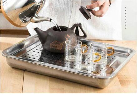 "Koning Thee Mall" Rechthoek Roestvrij Staal Thee Lade met Water Tank 5 Variaties voor Chinese Gongfu Chadao, teawares, Teasets, nee.4) L39 W29 H3.6