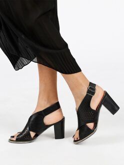 KONINGIN HELENA zwarte hoge hakken Enkellaarsjes en open teen 38