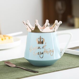 Koningin Van Alles Mok Met Kroon Deksel En Lepel Keramische Kopje Koffie Cadeau Voor Vriendin Vrouw K9Store Blauw