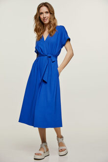 Koningsblauwe jersey midi-jurk met riem - XL