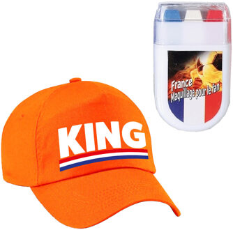 Koningsdag KING feest petje - baseballcap - oranje - Met vlag schminkstift - heren