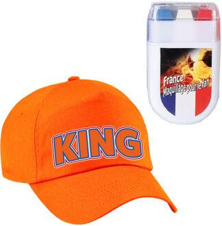 Koningsdag KING feest petje - baseballcap - oranje - Met vlag schminkstift - heren