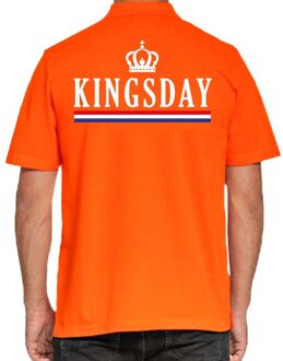 Koningsdag Kingsday polo t-shirt oranje met kroontje voor heren L - Feestshirts