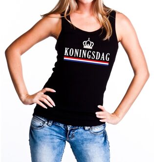 Koningsdag met kroon en vlag tanktop / mouwloos shirt zwart dames M - Feestshirts