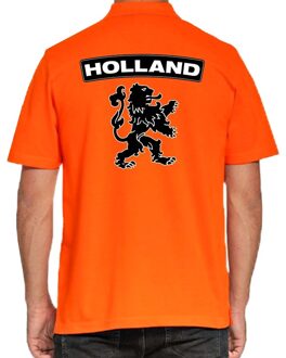 Koningsdag polo t-shirt oranje Holland met grote zwarte leeuw voor heren XL - Feestshirts