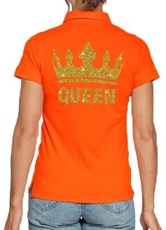 Koningsdag polo t-shirt oranje met gouden glitter Queen voor dames S - Feestshirts
