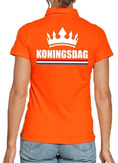 Koningsdag polo t-shirt oranje met kroon voor dames S - Feestshirts