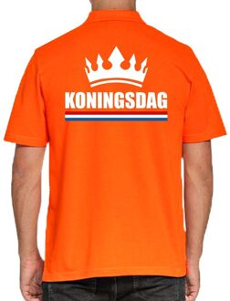 Koningsdag polo t-shirt oranje met kroon voor heren L - Feestshirts