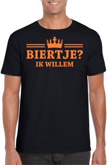 Koningsdag shirt voor heren - biertje - zwart - glitters - feestkleding M