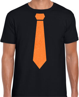 Koningsdag shirt voor heren - stropdas - zwart - glitters - feestkleding L