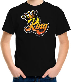 Koningsdag shirt zwart voor kinderen/ jongens - King met kroon XL (158-164) - Feestshirts