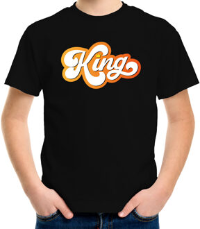Koningsdag shirt zwart voor kinderen/ jongens - King met kroon XL (158-164) - Feestshirts