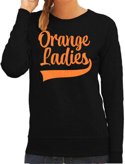 Koningsdag sweater dames - orange ladies - zwart - glitter- oranje feestkleding XS