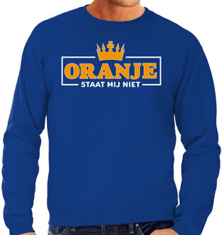 Koningsdag sweater heren - oranje staat mij niet - blauw - oranje feestkleding S