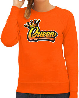 Koningsdag sweater / trui oranje voor dames - Queen met kroon L