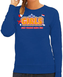 Koningsdag sweater voor dames - girls just wanna have fun - blauw -feestkleding 2XL
