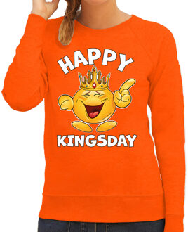 Koningsdag sweater voor dames - happy kingsday - oranje - feestkleding L