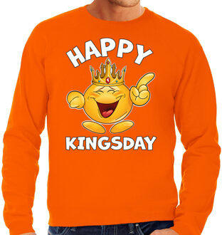 Koningsdag sweater voor heren - happy kingsday - oranje - feestkleding L