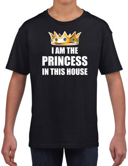 Koningsdag t-shirt Im the princess in this house zwart voor mei M (116-134)