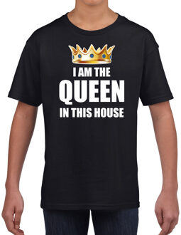 Koningsdag t-shirt Im the queen in this house zwart voor mei S (110-116)