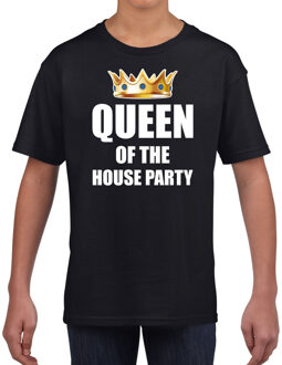 Koningsdag t-shirt Queen of the house party zwart voor kinderen S (110-116)