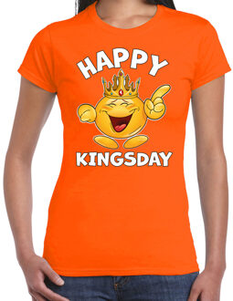 Koningsdag T-shirt voor dames - happy kingsday - oranje - feestkleding M
