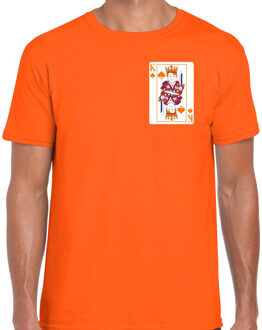 Koningsdag T-shirt voor heren - kaarten koning - oranje - feestkleding M