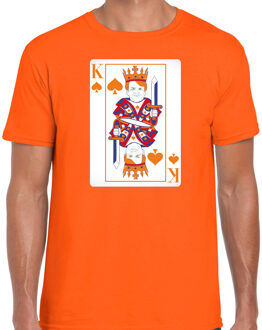 Koningsdag T-shirt voor heren - kaarten koning - oranje - feestkleding M