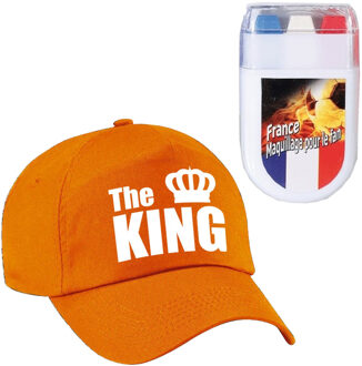 Koningsdag THE KING feest petje - baseballcap - oranje - Met vlag schminkstift - heren