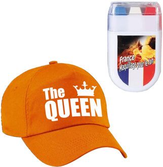 Koningsdag THE QUEEN feest petje - baseballcap - oranje - Met vlag schminkstift - dames